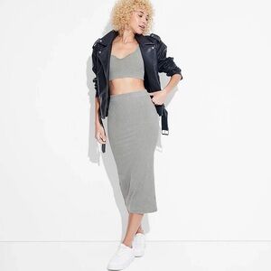 Wild Fable Light Gray Ribbed Midi Pencil Skirt